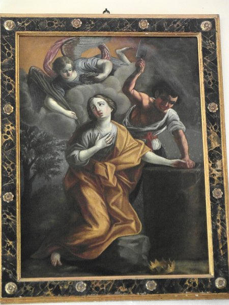 SAM_0718.jpg - .. nella Sacrestia un quadro del '700 di S. Eurosia, protettrice dalla grandine, che subì il martirio ed il cui nome significa "Buona rugiada slava" ..